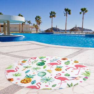 Pink flamingos and tropical flowers pattern beach towel