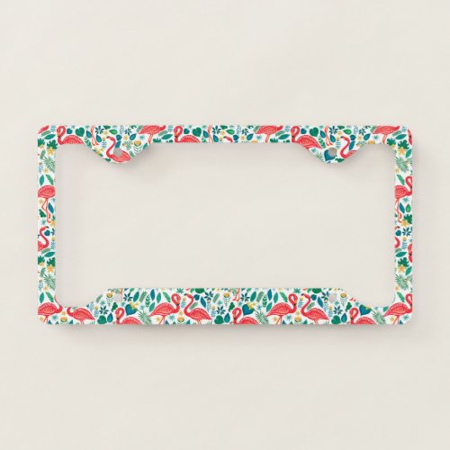 Pink Flamingos and Tropical Flowers Pattern License Plate Frame