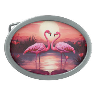 Pink Flamingos at Sunset Belt Buckle