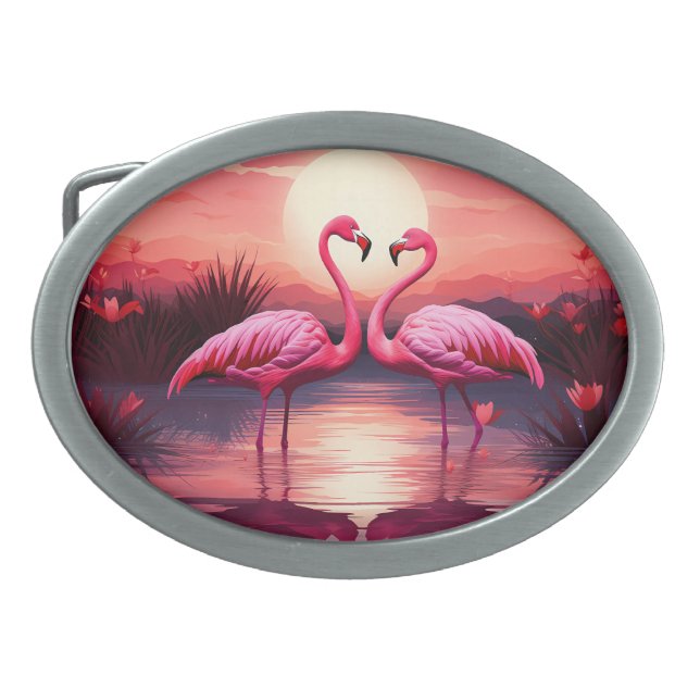 Pink Flamingos at Sunset Belt Buckle (Front)