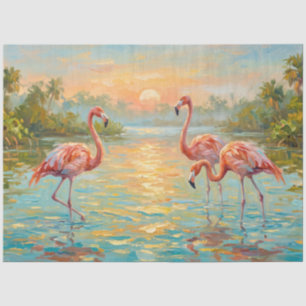 Pink Flamingos at Sunset Decoupage Tissue Paper