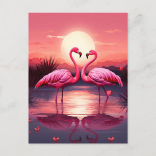 Pink Flamingos at Sunset Postcard