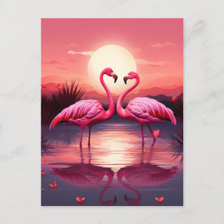 Pink Flamingos at Sunset Postcard