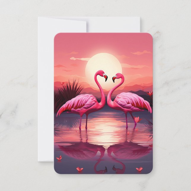 Pink Flamingos at Sunset Thank You Card (Front)