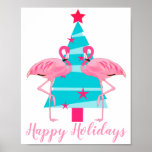 Pink Flamingos Beach Christmas Happy Holidays Poster<br><div class="desc">Pink Flamingos Tropical Beach Christmas Happy Holidays wall art poster in popular pink,  turquoise and teal tropical color palette. A great coastal Christmas art poster for anyone who loves Florida flamingo style.</div>