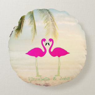 Pink Flamingos ,Beach,Palm,Personalized Round Pillow