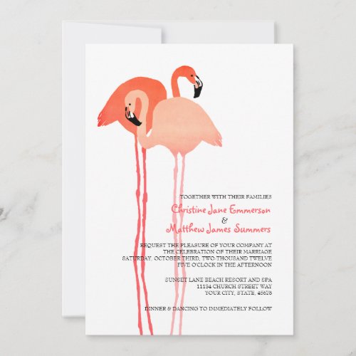Pink Flamingos Beach Wedding Invitations