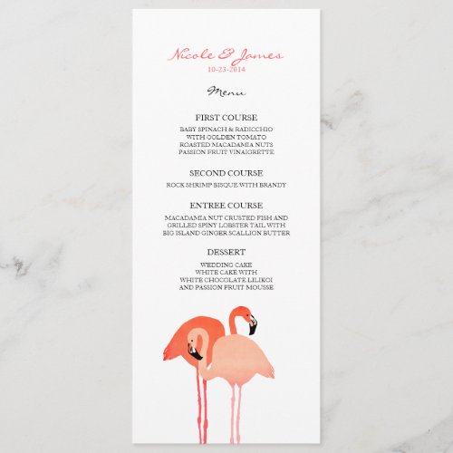 Pink Flamingos Beach Wedding Menu