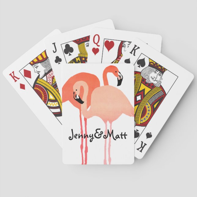 Pink Flamingos Beach Wedding Poker Cards (Back)
