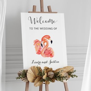 Pink Flamingos Beach Wedding Welcome Poster by Oasis_Landing at Zazzle