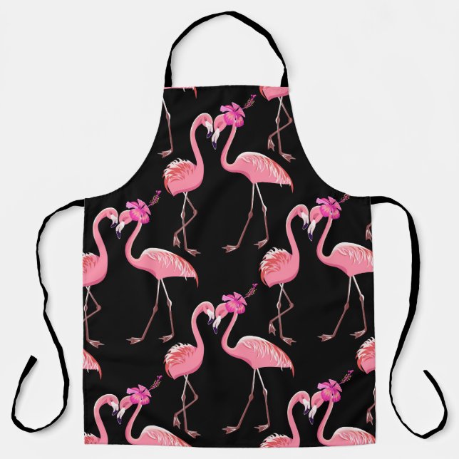 Pink Flamingos: Black Background Vintage Apron (Front)