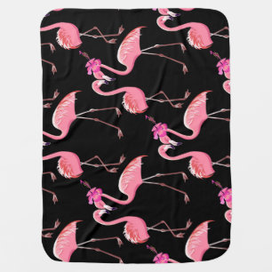 Pink Flamingos: Black Background Vintage Baby Blanket