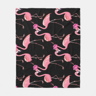 Pink Flamingos: Black Background Vintage Fleece Blanket