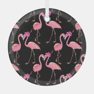 Pink Flamingos: Black Background Vintage Glass Ornament