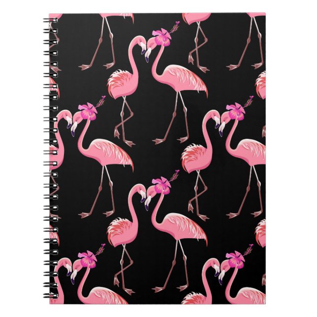 Pink Flamingos: Black Background Vintage Notebook (Front)