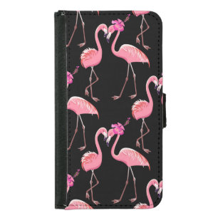 Pink Flamingos: Black Background Vintage Samsung Galaxy S5 Wallet Case