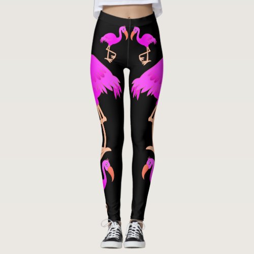 Pink Flamingos Black Leggings _ Choose Color