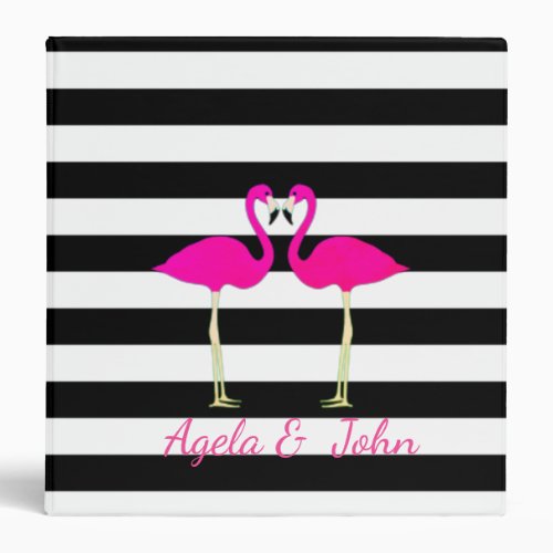 Pink Flamingos Black White Stripes Personalized Binder