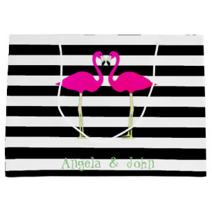 Pink Flamingos ,Black White Stripes,Personalized Large Gift Bag