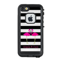 Pink Flamingos, Black, White Stripes Personalized LifeProof FRĒ iPhone SE/5/5s Case