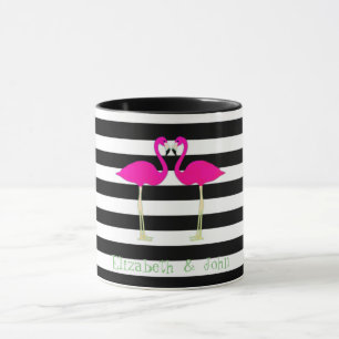 Pink Flamingos ,Black White Stripes,Personalized Mug