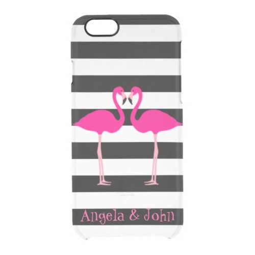 Pink Flamingos Black White Stripes Personalized Clear iPhone 66S Case