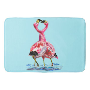Pink Flamingos Blue Bath Mat Custom Color - Text