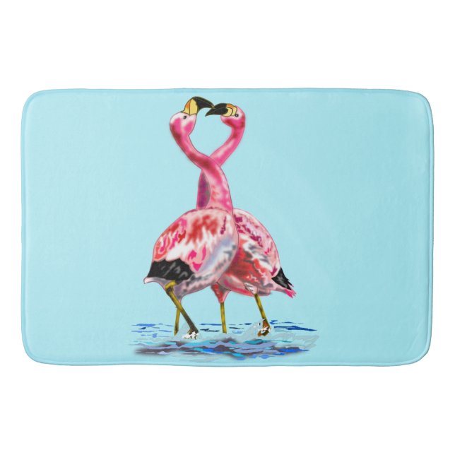 Pink Flamingos Blue Bath Mat Custom Color - Text (Front)