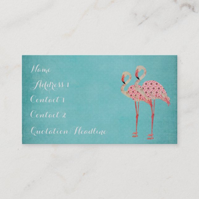 Pink Flamingos Blue Business Card (Front)