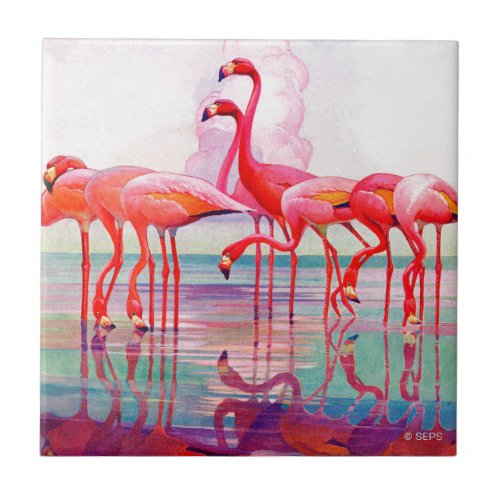 Pink Flamingos by Francis Lee Jaques Ceramic Tile
