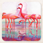 Pink Flamingos By Francis Lee Jaques Square Paper Coaster at Zazzle