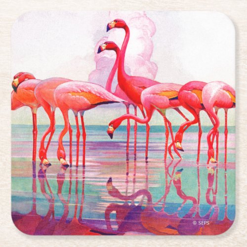 Pink Flamingos by Francis Lee Jaques Square Paper Coaster