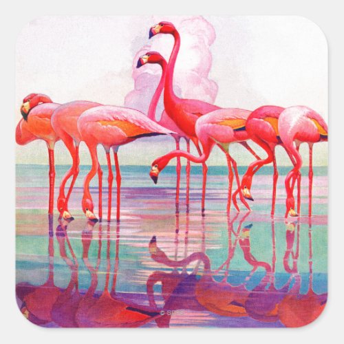 Pink Flamingos by Francis Lee Jaques Square Sticker