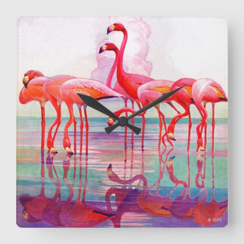 Pink Flamingos by Francis Lee Jaques Square Wall Clock