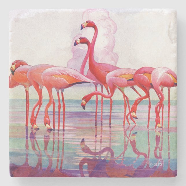 Pink Flamingos by Francis Lee Jaques Stone Coaster (Front)