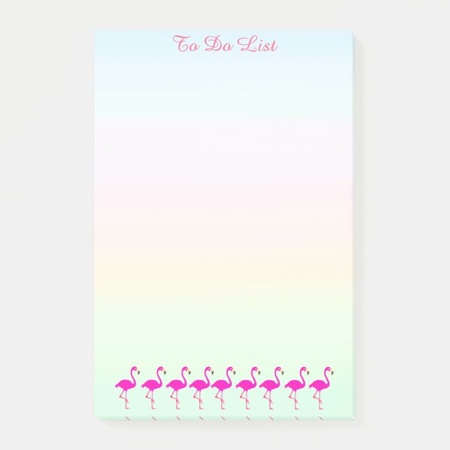 Pink flamingos & calligraphy on pastel shades post-it notes (Front)