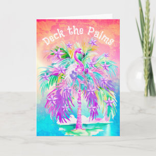 Pink Flamingos Christmas Palm Tree Personalized  Card