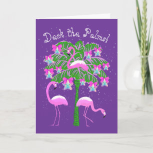 Pink Flamingos Christmas Palm Tree Personalized Card
