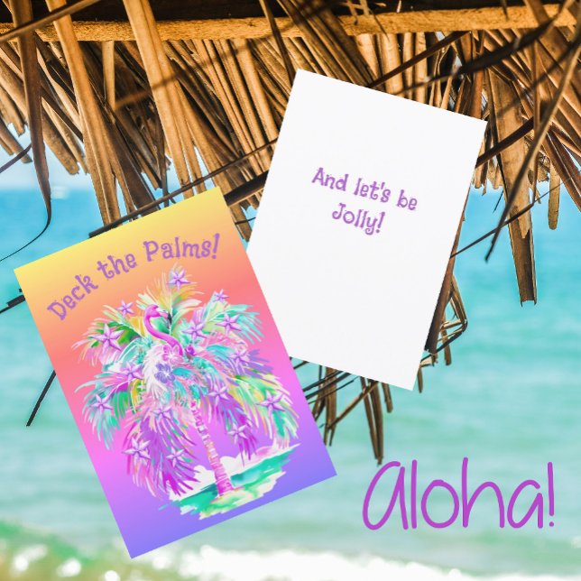 Pink Flamingos Christmas Palm Tree Personalized  Card (Creator Uploaded)