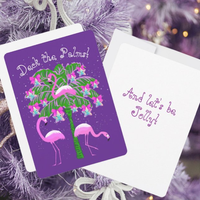Pink Flamingos Christmas Palm Tree Personalized  Card (Creator Uploaded)