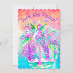 Pink Flamingos Christmas Palm Tree Personalized  Holiday Card