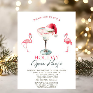 Pink Flamingos Cocktail Santa Hat Open House Invitation