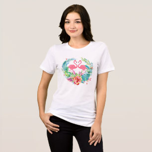 Pink Flamingos & Colorful Tropical Flowers Wreath Tri-Blend Shirt