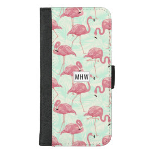 Pink Flamingos custom monogram phone wallets