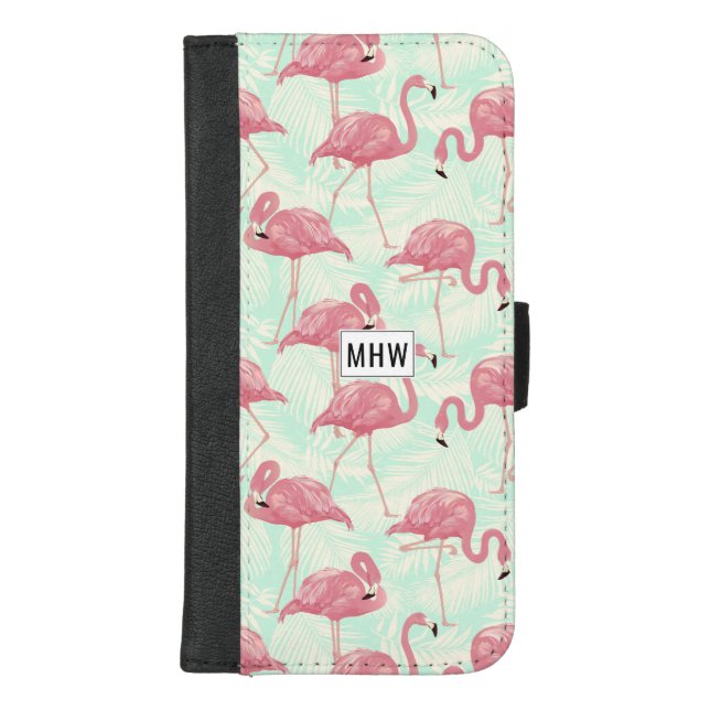 Pink Flamingos custom monogram phone wallets (Front)