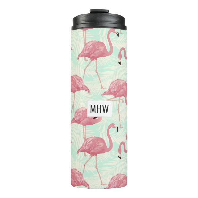 Pink Flamingos custom monogram tumbler (Front)