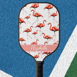 Pink flamingos custom name pickleball paddle