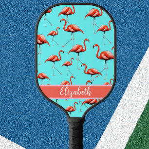 Pink flamingos custom preppy pickleball paddle