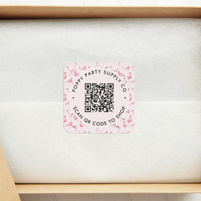 Pink Flamingos Custom QR Code Shop Sticker (Creator Uploaded)