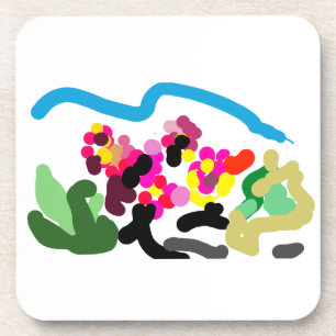 Pink flamingos dance joy beverage coaster